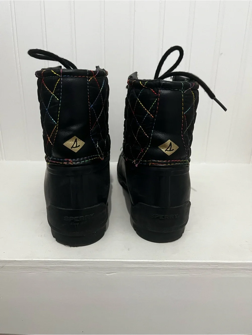 Sperry Black Quilted Kids Lace-Up Rain & Snow Boots